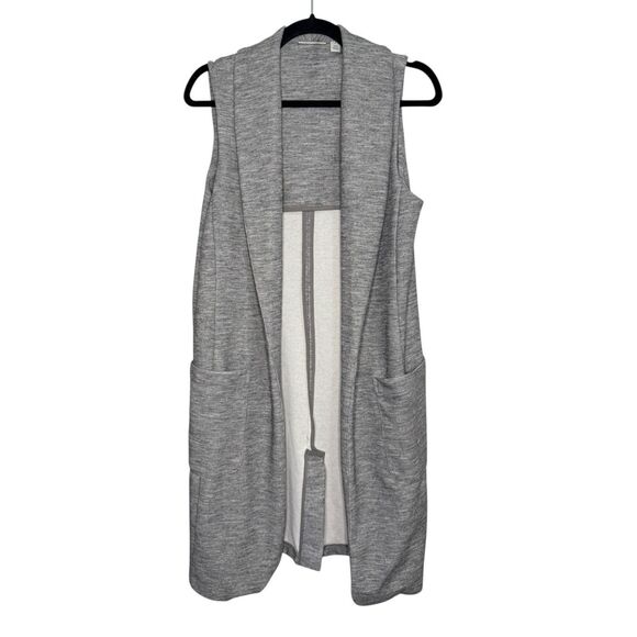 Halogen Women’s Medium Long Sleeveless Duster Cardigan Vest Gray Pockets - Picture 1 of 6